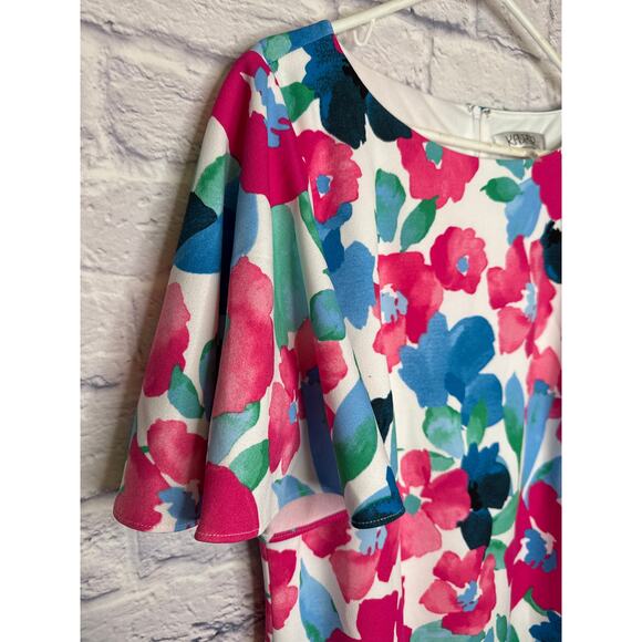 Kasper Bright Multicolor Floral Midi Dress Short Flutter Sleeve Zip Up SZ 12 NWT - Picture 3 of 6